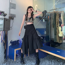 JOEYJOY hot girl girl skirt 2021 summer new cool black irregular a-line skirt