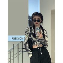 Asakawa Shuichi Harajuku tie-dyed t-shirt womens spring and Autumn 2021 new short all-match drawstring long-sleeved casual top