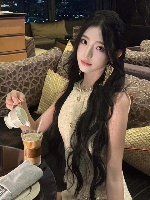 Chanel-Style Dress for Women, High-End Socialite Miu-Style Heavy-Duty Rhinestone-Embellished Mini Dress, Tank Dress, Sexy Bodycon Dress