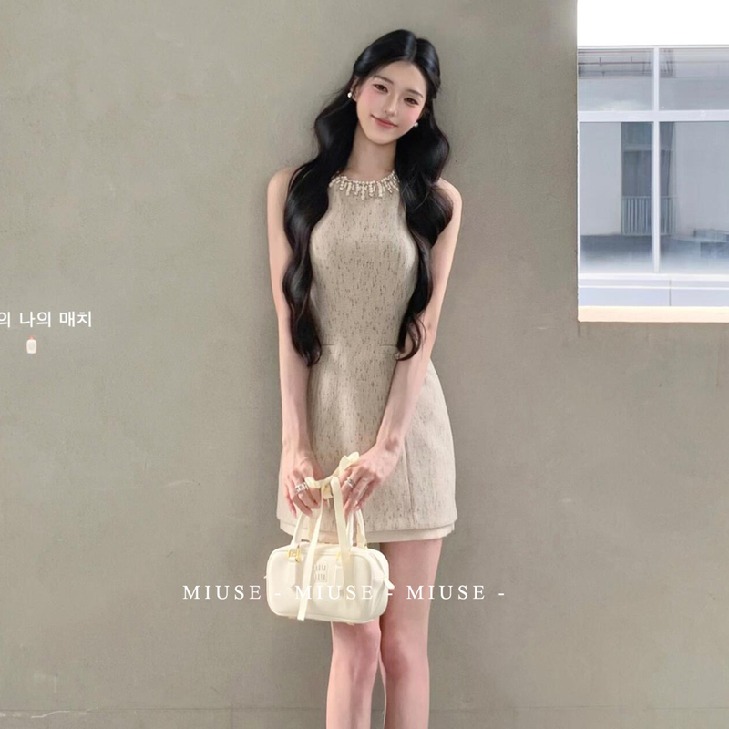 Chanel-Style Dress, Socialite's Heavy-Duty Beaded Birthday Dress, Sleeveless Tank Dress, Waist-Cinching Bodycon Dress