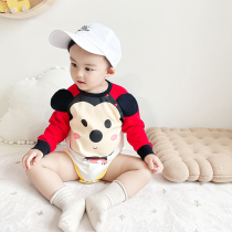 Baby cute bag fart for spring and autumn long sleeves thin baby khae triangle one-piece clothes newborns climbing to serve Korean version