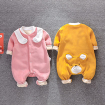 Baby gush clothes autumn and winter warm khae baby thin suede one-piece clothes adorable climb to suit foreign air newborn sweatshirt