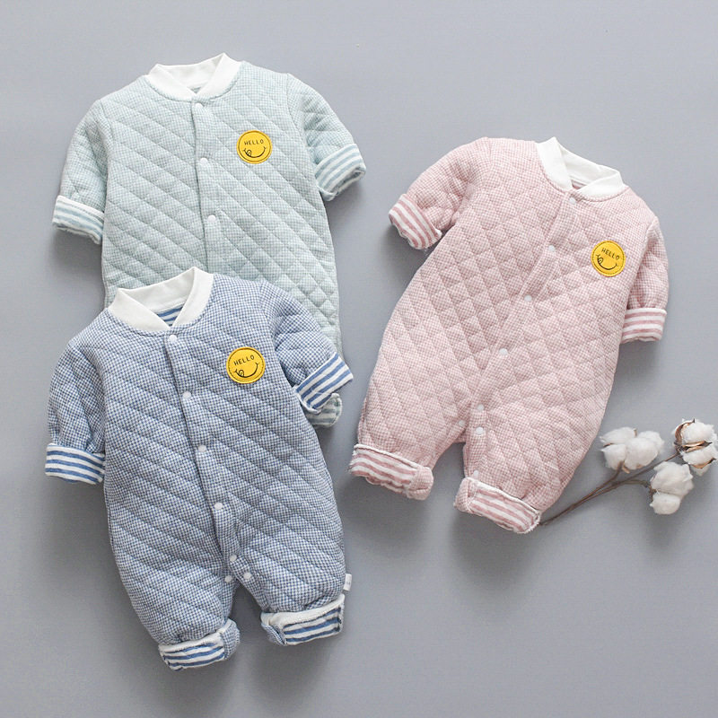 Baby warm jumpsuit Spring and autumn clip thin cotton outerwear Baby plus cotton coat pure cotton newborn autumn and winter climbing suit