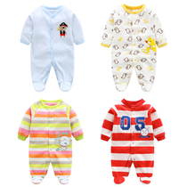 Baby clothes spring and autumn plus velvet warm newborn baby jumpsuit even foot coat Newborn pajamas climbing suit