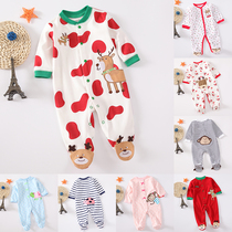 Newborn one-piece spring and summer cotton long-sleeved climbing suit Foot baby pajamas Hayi thin baby crawling suit