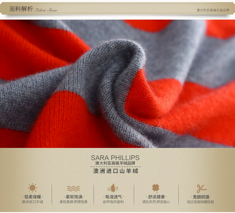 Sara phillips Aussie Cashmere Cashmere Áo Sơ Mi Nam Tinh Khiết Cashmere Vòng Cổ Sọc Casual Áo Len