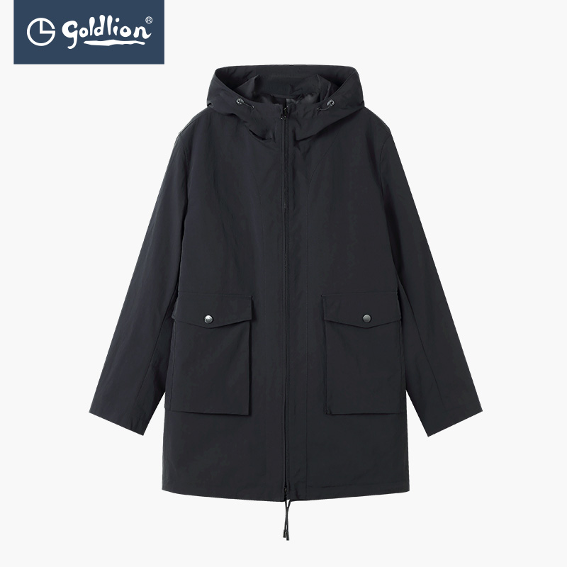 (Mall same) Jinli Lai Spring and Autumn Men's Bubbler Fabric Hood mid-length trench coat Hui]