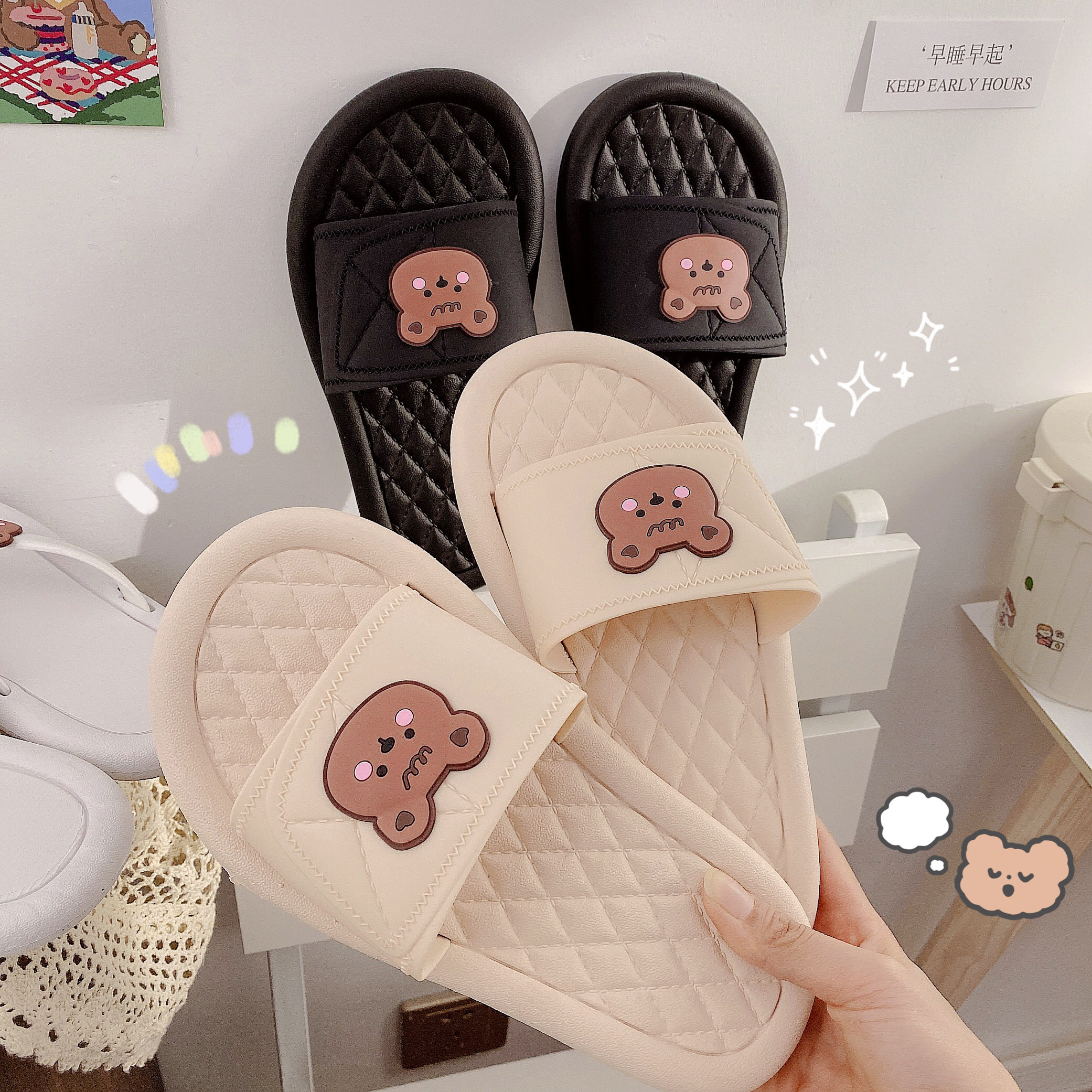 ins Cute cartoon cool slippers female summer outdoor wear couple home a pair of indoor non-slip soft thick-soled flip-flops