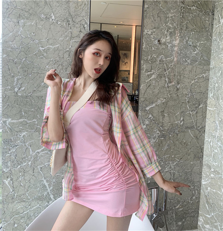 VK旗艦店 韓國風修身平口襯衫套裝長袖裙裝