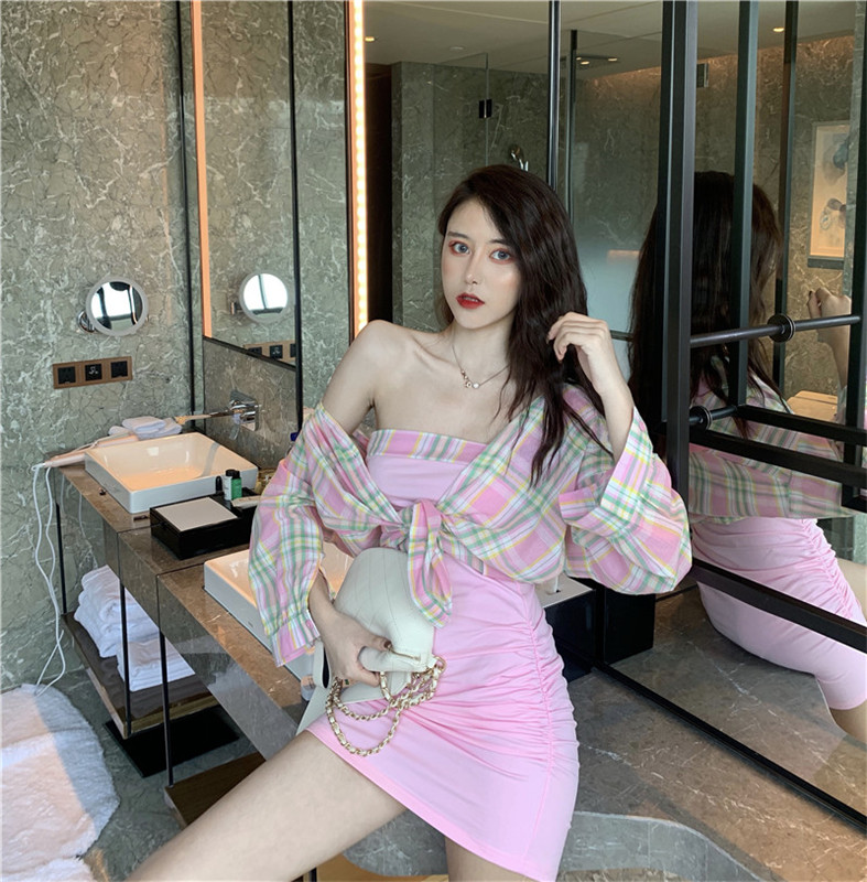 VK旗艦店 韓國風修身平口襯衫套裝長袖裙裝