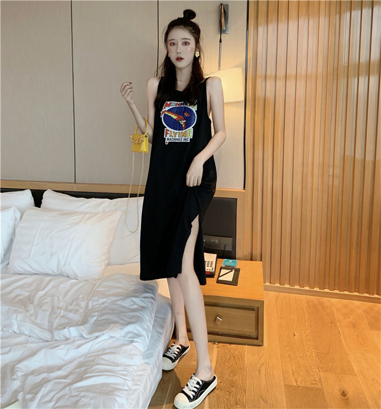 VK旗艦店 韓國風性感露背開叉時尚無袖洋裝