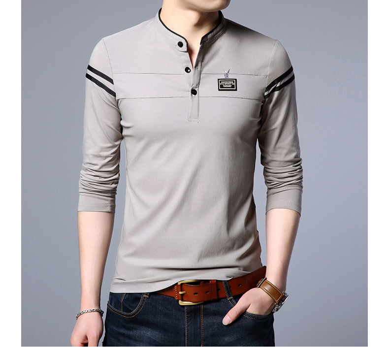 Mùa thu nam Playboy Áo thun dài tay Cotton Màu đứng cổ áo giản dị Thanh niên áo thun mỏng áo khoác thun nam