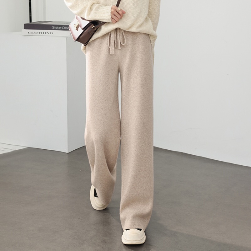 Cashmere Wide-Leg Pants for Women, Autumn and Winter, Drapey, Loose, Casual, Thickened Straight-Leg Pants, Wool Knit Floor-Length Pants Cashmere Wide-Leg Pants for Women, Autumn and Winter, Drapey, Loose, Casual, Thickened Straight-Leg Pants, Wool Knit Floor-Length Pants