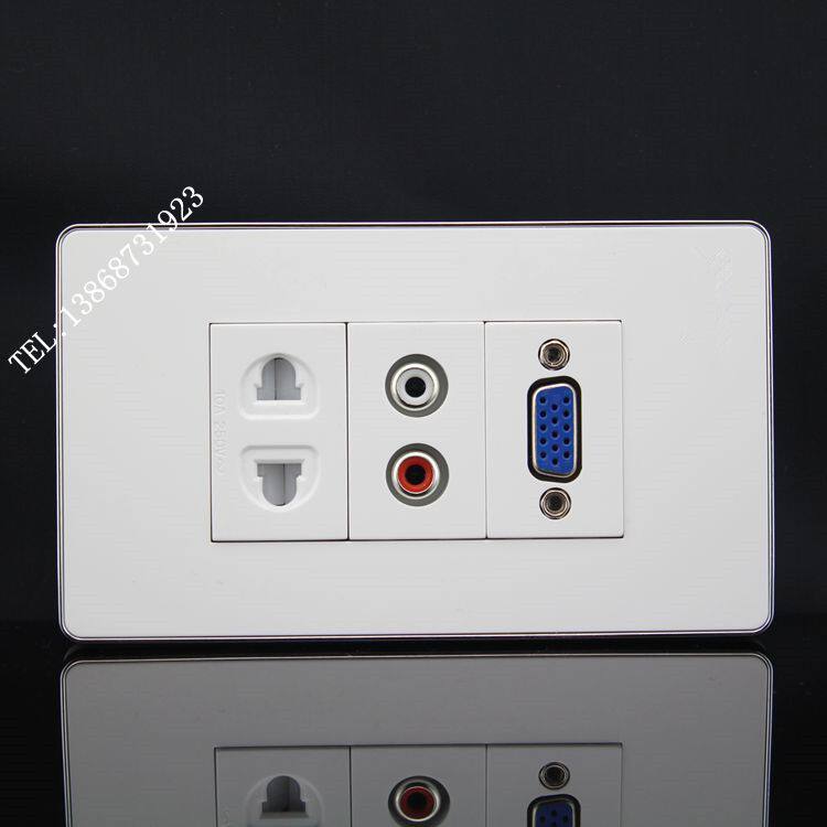 Silver side 120 type two-hole power audio VGA solder-free socket panel two-plug double-hole audio VGA