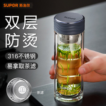 Supoir glass-cup mens double layer heat-insulated tea cup heat-resistant and explosion-proof high-temperature high-grade office water glass sub