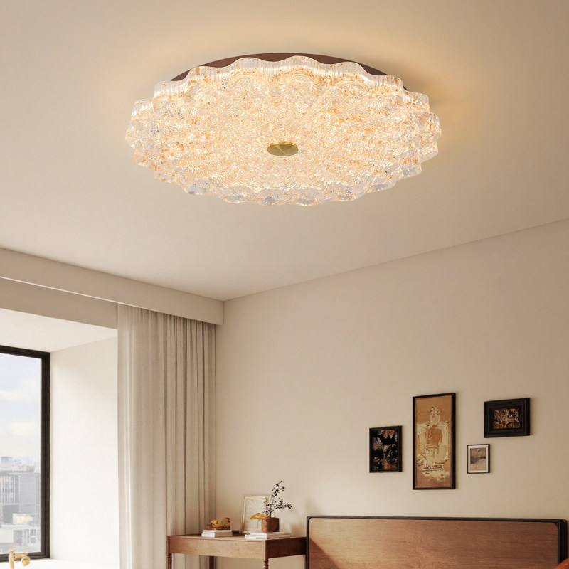 2026 New Minimalist Mid-Century Style Bedroom Ceiling Lamp Italian Light Luxury High-End Gold Foil Resin Master Bedroom Room Lamp