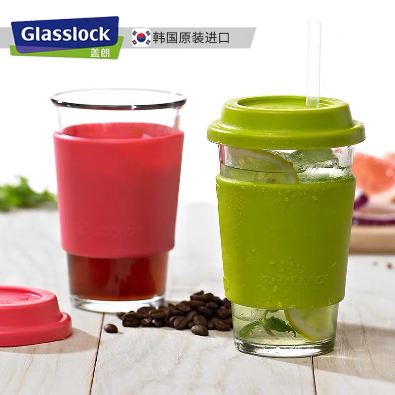 South Korea GLASSLOCK tempered glass water cup transparent teacup with handle microwave heat-resistant 380ml