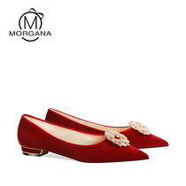 Wedding shoes 2021 New spring flat-bottomed female midstyle red show and wedding dress Two wearing not tired Pregnant Woman Bridal Shoes