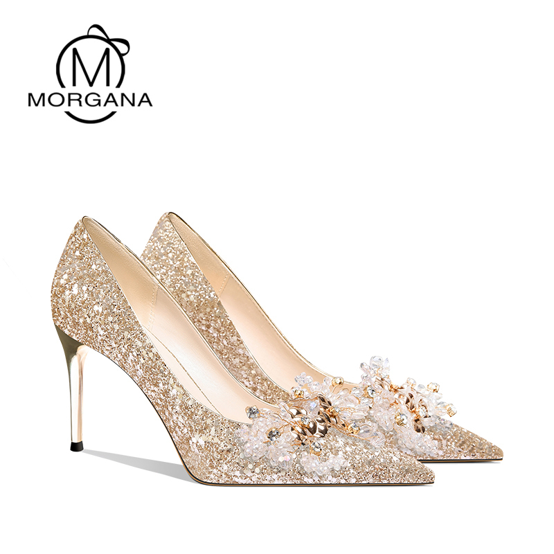 Beautiful Wedding Shoes for Women, 2026 New Model, Gold High Heels, Wedding Dress Crystal Shoes, Comfortable to Wear, Can Be Worn Casually, Bridesmaid Shoes