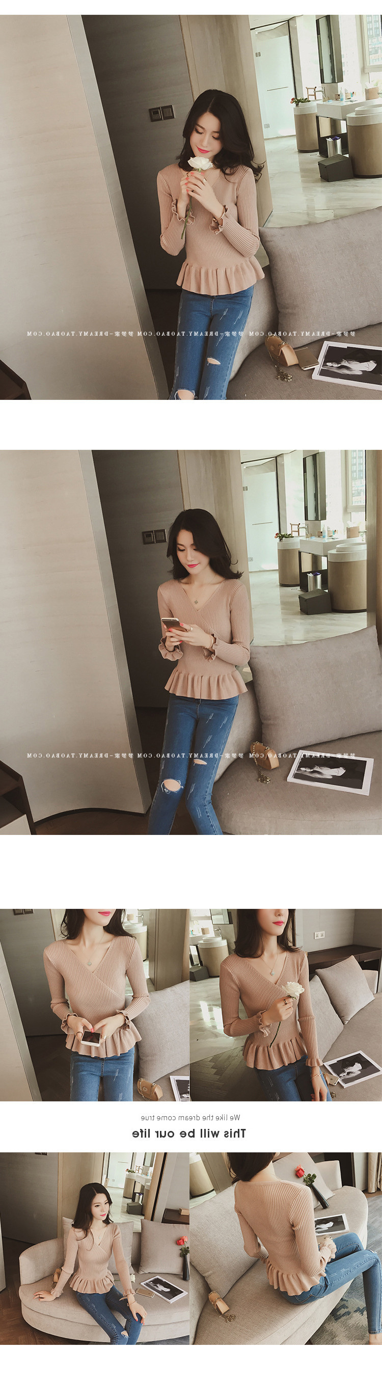 Mùa thu đông mới chị béo v-cổ dài tay áo thun nữ áo len khí chất là áo len mỏng chạm đáy áo XL áo polo nữ uniqlo