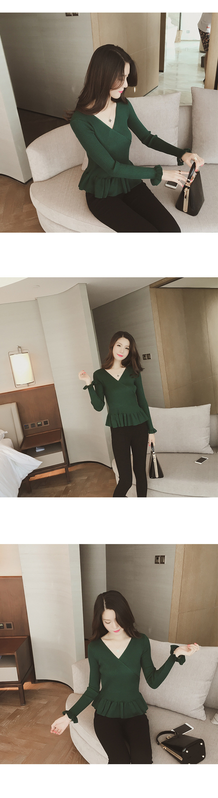 Mùa thu đông mới chị béo v-cổ dài tay áo thun nữ áo len khí chất là áo len mỏng chạm đáy áo XL áo polo nữ uniqlo