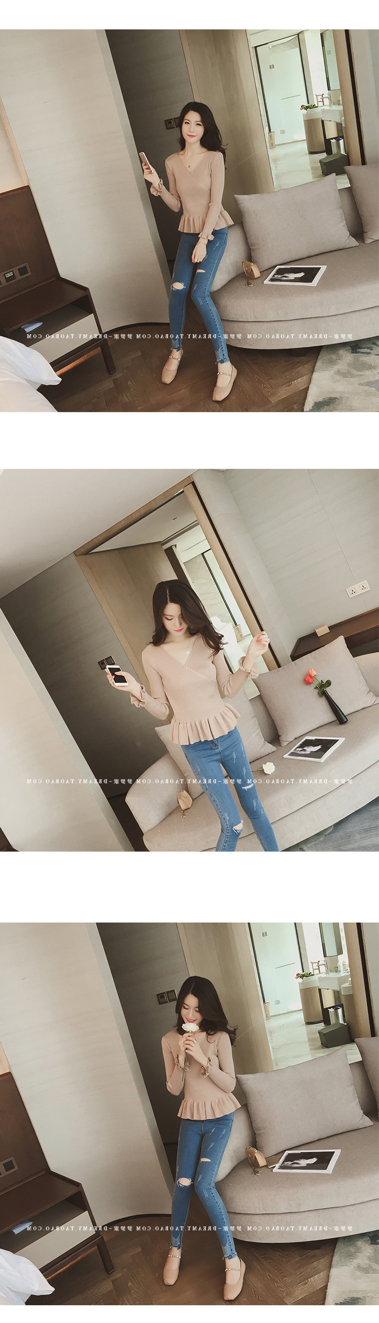 Mùa thu đông mới chị béo v-cổ dài tay áo thun nữ áo len khí chất là áo len mỏng chạm đáy áo XL áo polo nữ uniqlo