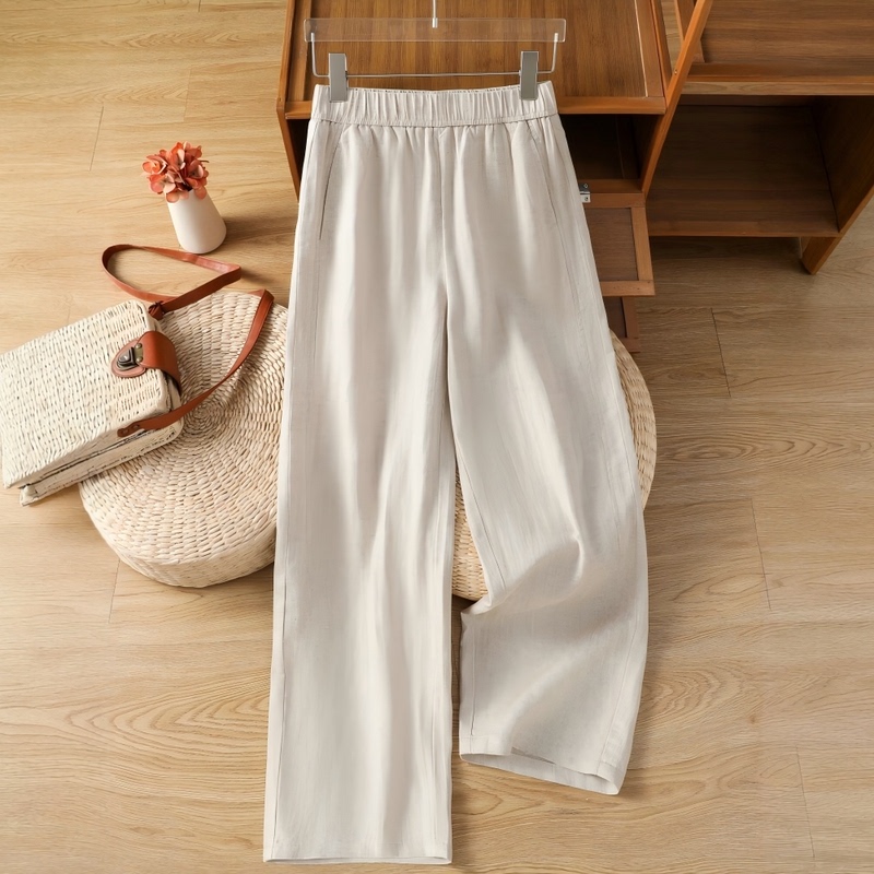 La Chapelle Nine-Point Linen Pants for Women 2026 New Summer Thin Loose Drapey Ice Silk Khaki Pants