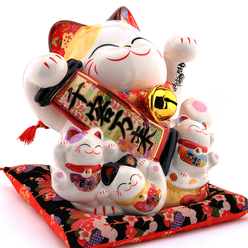 Jinshi Workshop thousands of guests to attract wealth cat 10 inch large ornaments piggy bank ceramic cat piggy bank opening marriage