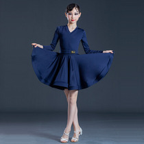 Latin Dance Dress Children Long Sleeve Autumn Winter New Girl Performance Art Exam Competition Short Sleeve Practice Sweatshirt Dress