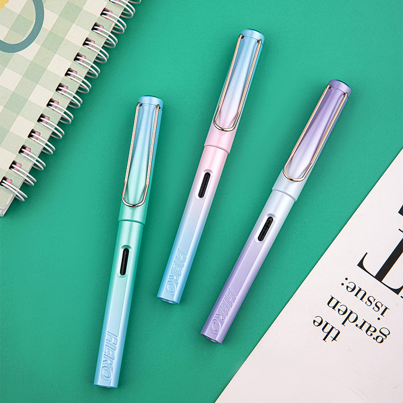 HERO hero 1359 dazzling fountain pen Iridium Gold Pen Dazzling Gradient Pen Body Positive students Men and women Everyday Writing Practice Words Fine Tips Replaceable Ink Sack Minim Official Flagship Store-Taobao