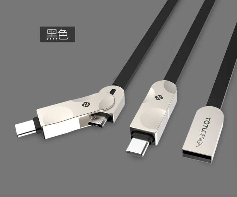 TOTU Zinc Alloy Connector Rhombic Quick Charge Type-C+Micro USB Cable for MacBook LeEco Android Type-C Smartphones Tablets