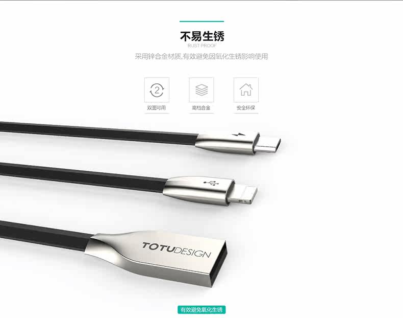 TOTU Zinc Alloy Connector Rhombic Quick Charge Lightning+Micro USB Cable for Apple iPhone iPad Android Smartphones Tablets