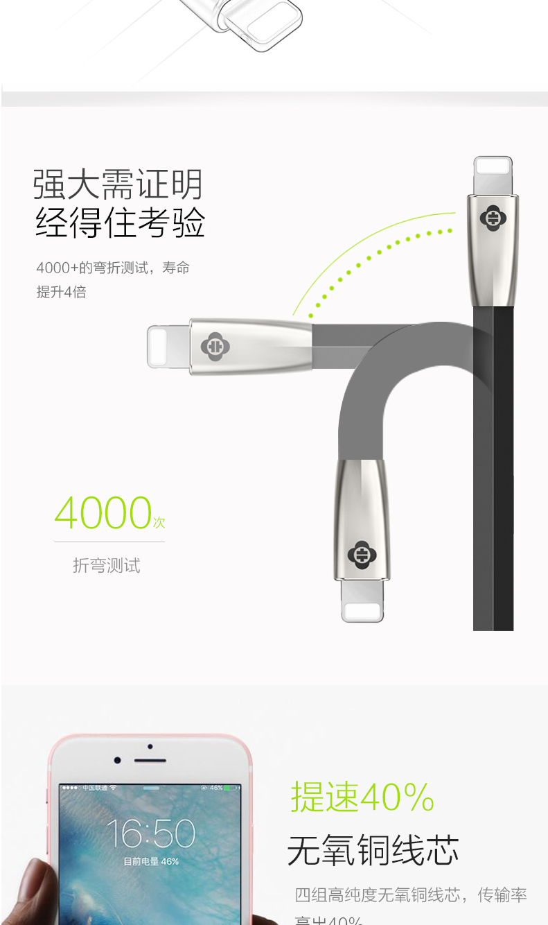 TOTU Zinc Alloy Connector Rhombic Quick Charge Lightning Cable for Apple iPhone iPad iPod
