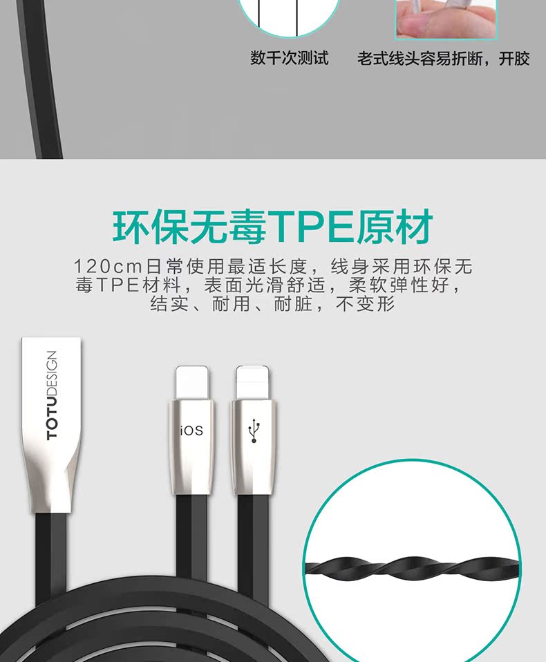 TOTU Zinc Alloy Connector Tow Uses Rhombic Quick Charge Lightning+Micro USB Cable for Apple iPhone iPad Android Smartphones