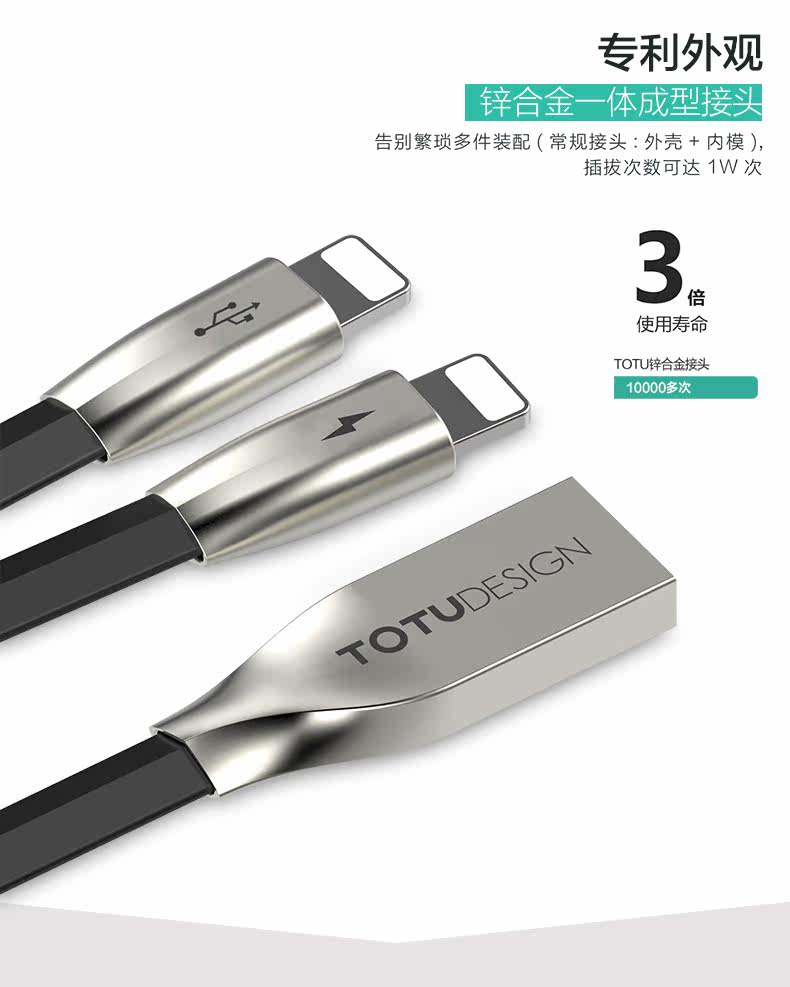 TOTU Zinc Alloy Connector Rhombic Quick Charge Lightning+Lightning Cable for Apple iPhone iPad iPod