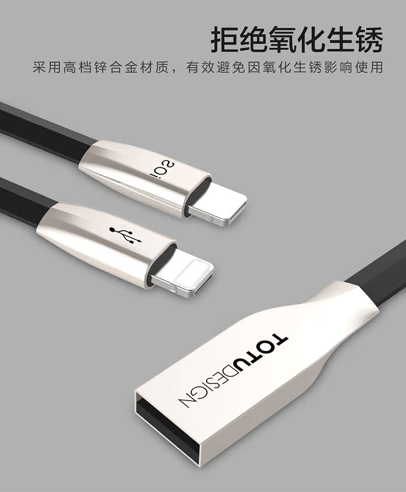 TOTU Zinc Alloy Connector Tow Uses Rhombic Quick Charge Lightning+Micro USB Cable for Apple iPhone iPad Android Smartphones