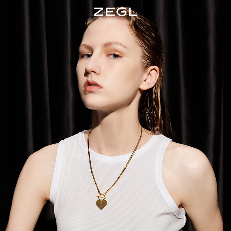 ZEGL hip-hop retro otbutton love necklace female ins tide cool 2021 new niche design choker