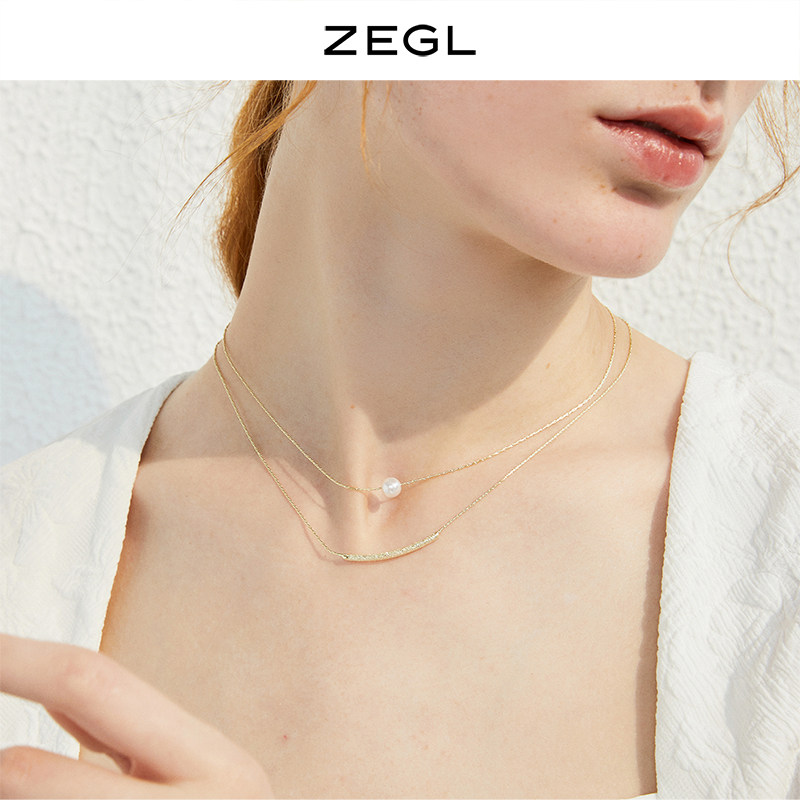 ZEGL925 sterling silver stacked freshwater pearl necklace Female light luxury niche temperament simple double collarbone chain necklace