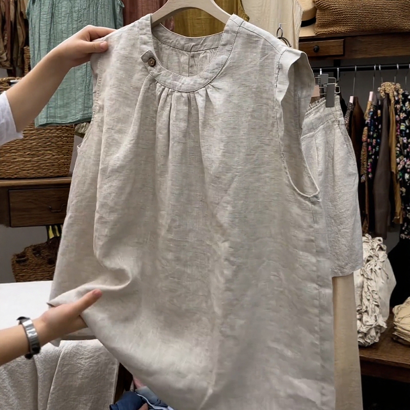 Korean Style Chic and Lazy Green Sleeveless Shirt for Women, Summer High-End Elegant Loose Outerwear Vest Top