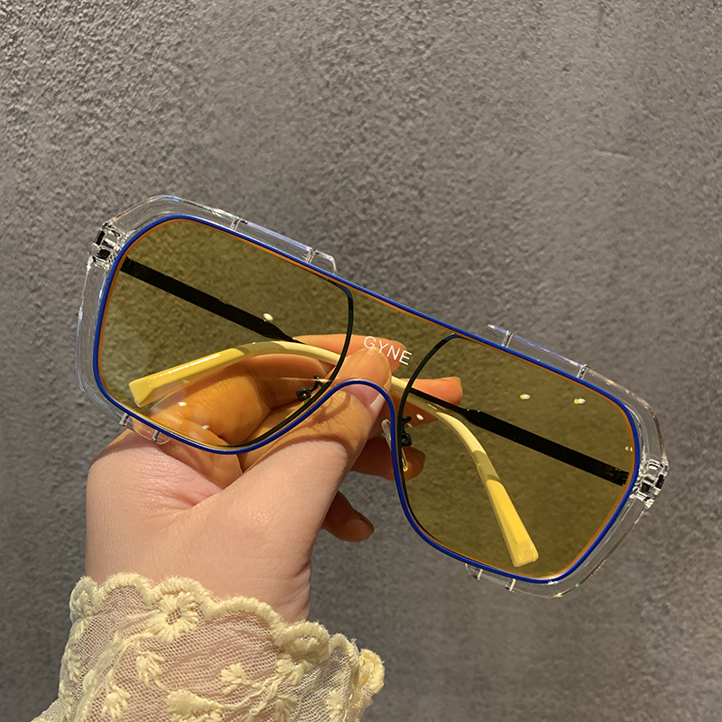 Yellow (With Letters)Internet celebrity Conjoined body Large frame black Sunglasses female Retro sunshade round face Show thin Windbreak drive a car drive Sun glasses male