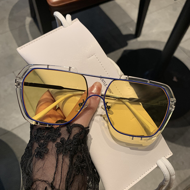 Yellow (No Letter)Internet celebrity Conjoined body Large frame black Sunglasses female Retro sunshade round face Show thin Windbreak drive a car drive Sun glasses male