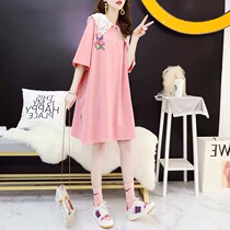 Pregnant womens dresses womens 2021 spring and summer mid-length postpartum fashion out loose hot mom short-sleeved pregnant womens t-shirt skirt