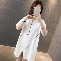 Pregnant womens skirt fashion hot mom Korean version of out-of-office short-sleeved T-shirt womens 2021 new summer clothes mid-length pregnant womens top