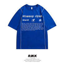 Klein Blue Gothic Print Short Sleeve Men 2022 American Tide Cards Loose Pure Cotton T-Shirt Lovers Casual Compassion