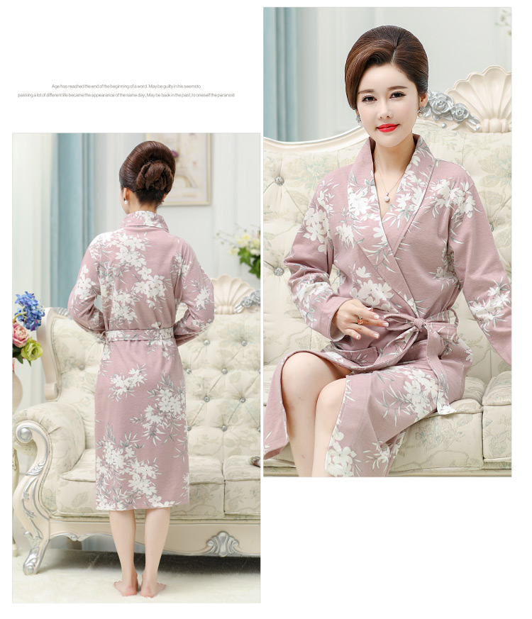 Áo ngủ nữ cotton dài tay trung niên áo choàng trung niên mẹ mùa xuân và mùa thu cotton mùa hè đồ ngủ dài mùa thu áo choàng ngủ