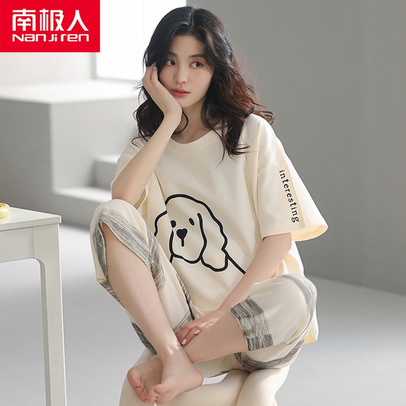 2022 New Sleepwear Lady Summer Pure Cotton Short Sleeves Thin 7 Pants Spring Autumn summer Home Home Suits Suit