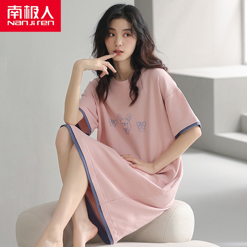 Short sleeve cotton sleepy dress lady summer thin pajamas spring and summer all cotton conjunction Han sweet cute home suit