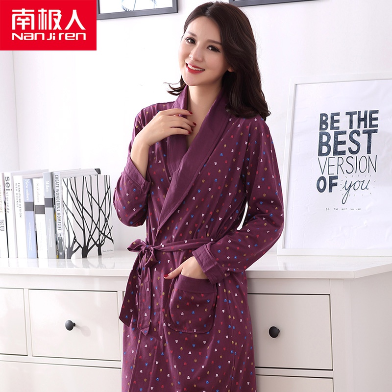 Pajamas women's spring and autumn cotton long-sleeved pajamas ladies cotton homewear thin section elegant temperament plus size bathrobe