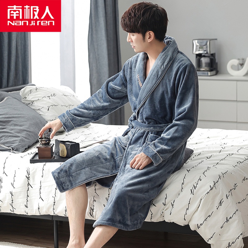Sleeping robe men's winter coral suede thickened garnter warm autumn and winter style flange suede long version bathrobe pyjamas home clothes
