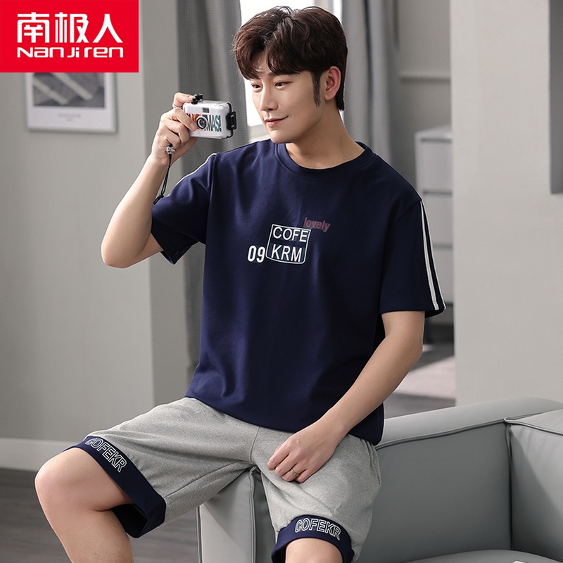 South Pole men's men's sleepwear men's summer pure cotton short sleeves shorts thin section Young Spring and Autumn Home Suits Suit Summer